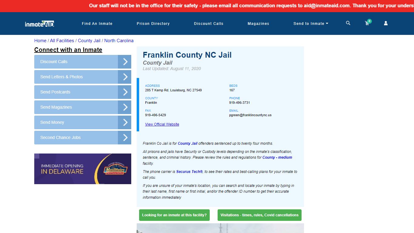 Franklin County NC Jail - Inmate Locator - Louisburg, NC